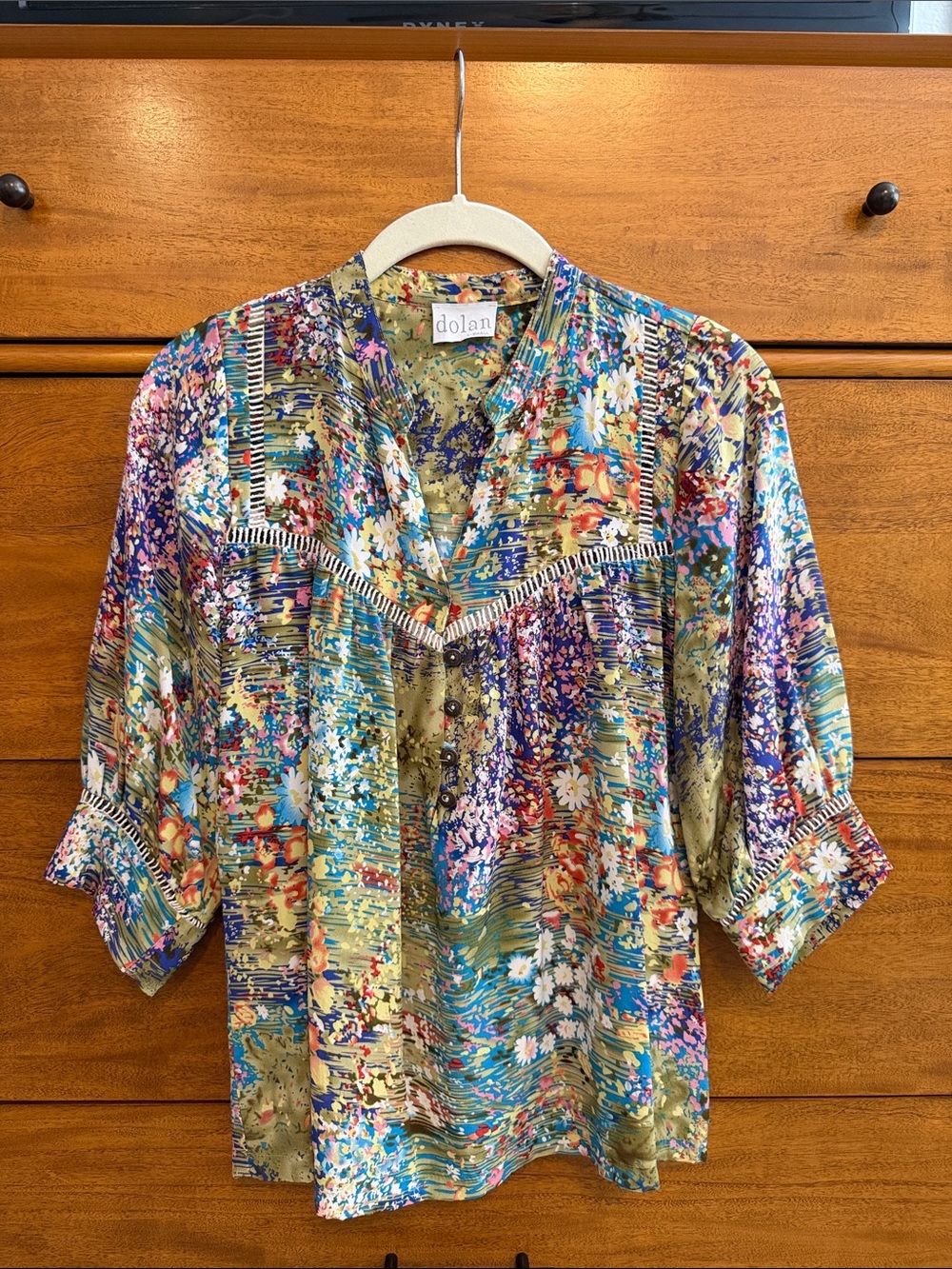 dolan Multicolor Floral Patchwork V-Neck Tunic Top XS